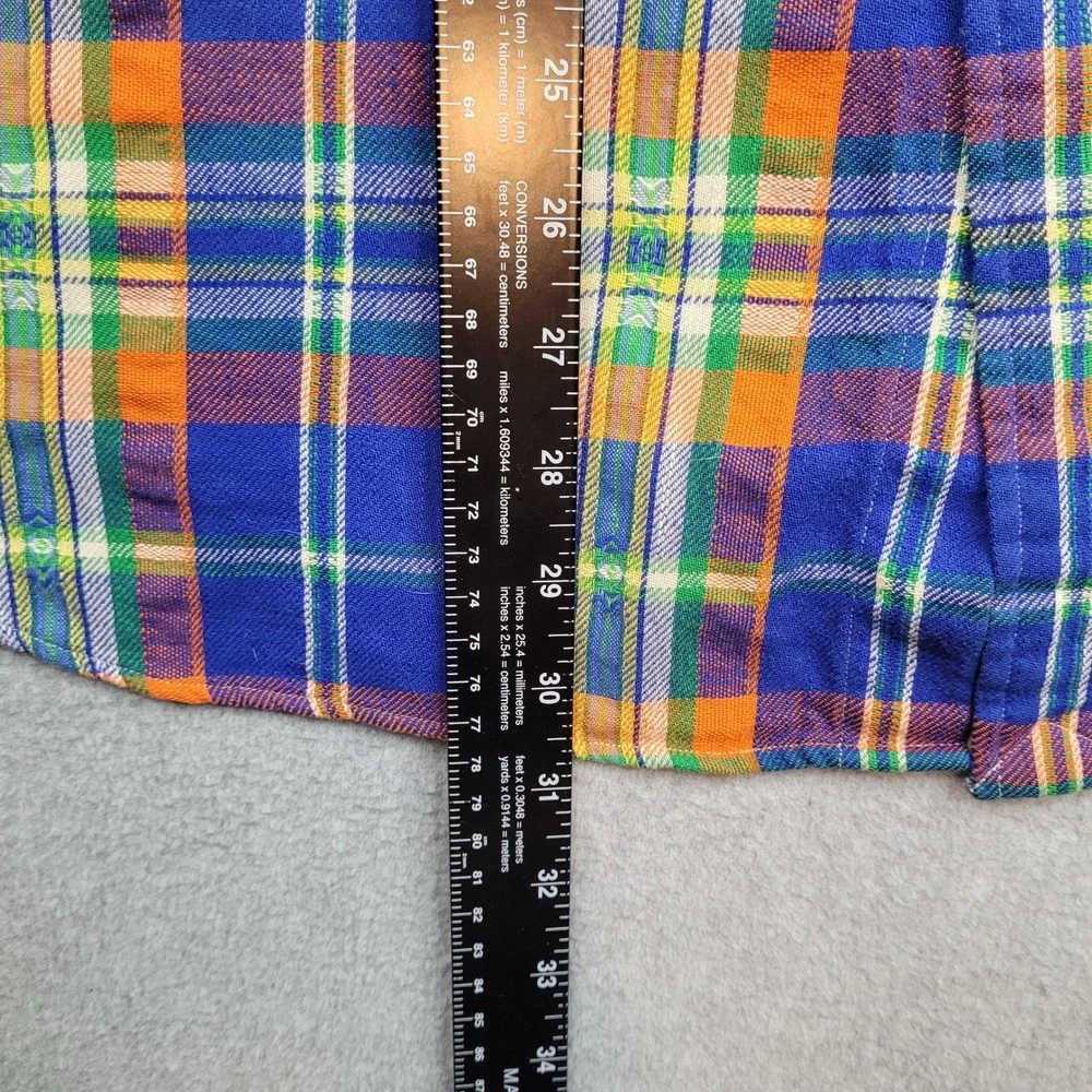 Polo Ralph Lauren Western Shirt Mens XL Blue Orange Plaid Pearl Snap Cotton